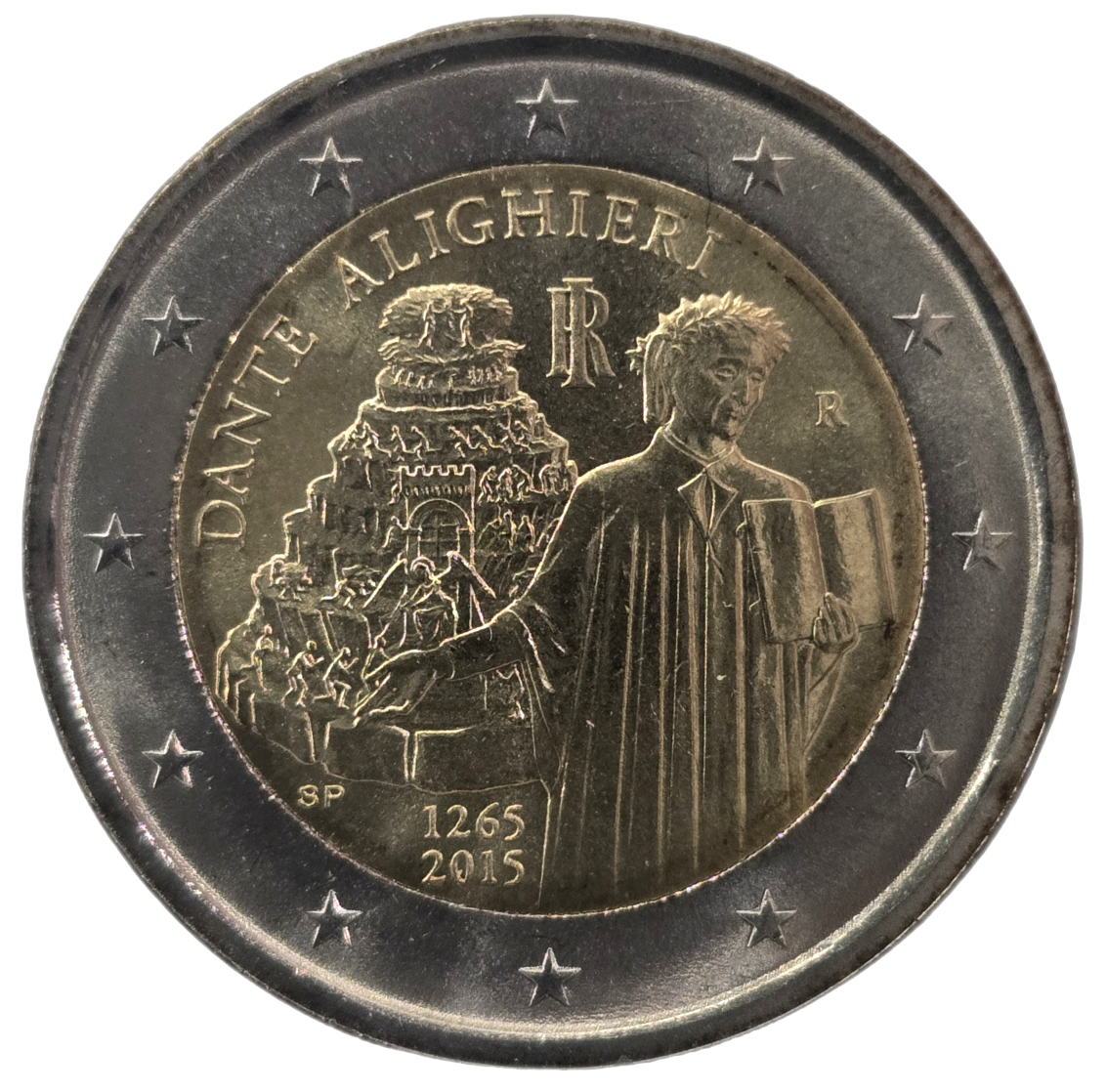 2 euros conmemorativa 750 aniversario del nacimiento de Dante Alighieri
